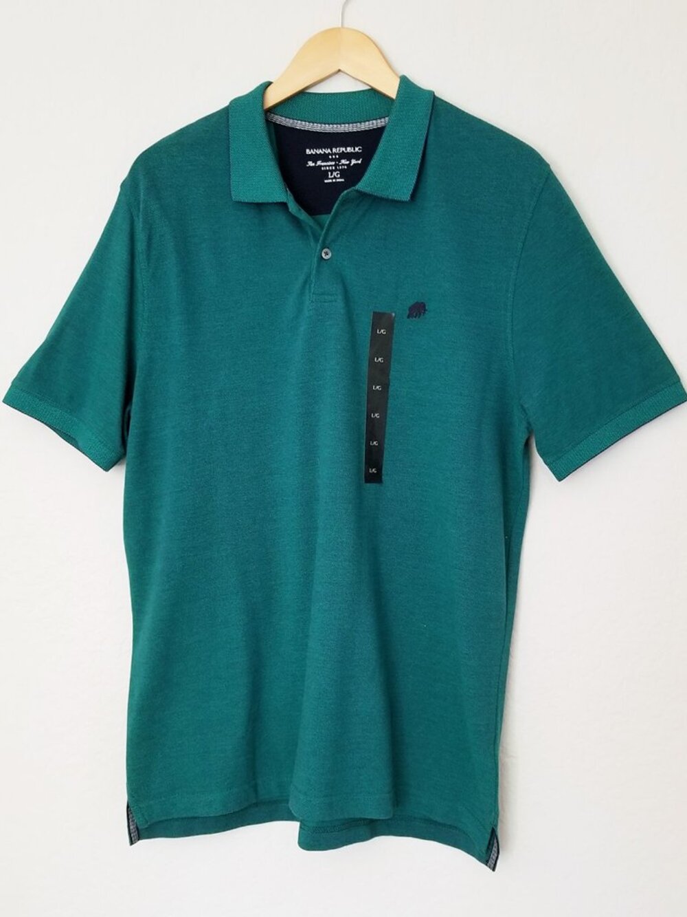 NEW Banana Republic Factory Short Sleeve Solid Pique Polo Shirt L Green Cotton